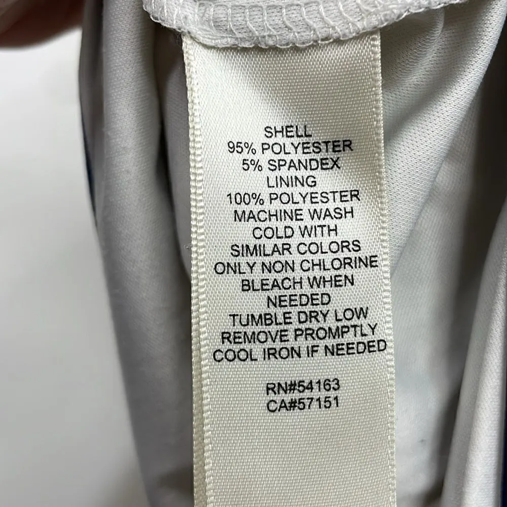 Eliza J. Dress Orange Floral Navy Striped 3/4 Sleeve Sheath Lined Midi size 6 - Image 11