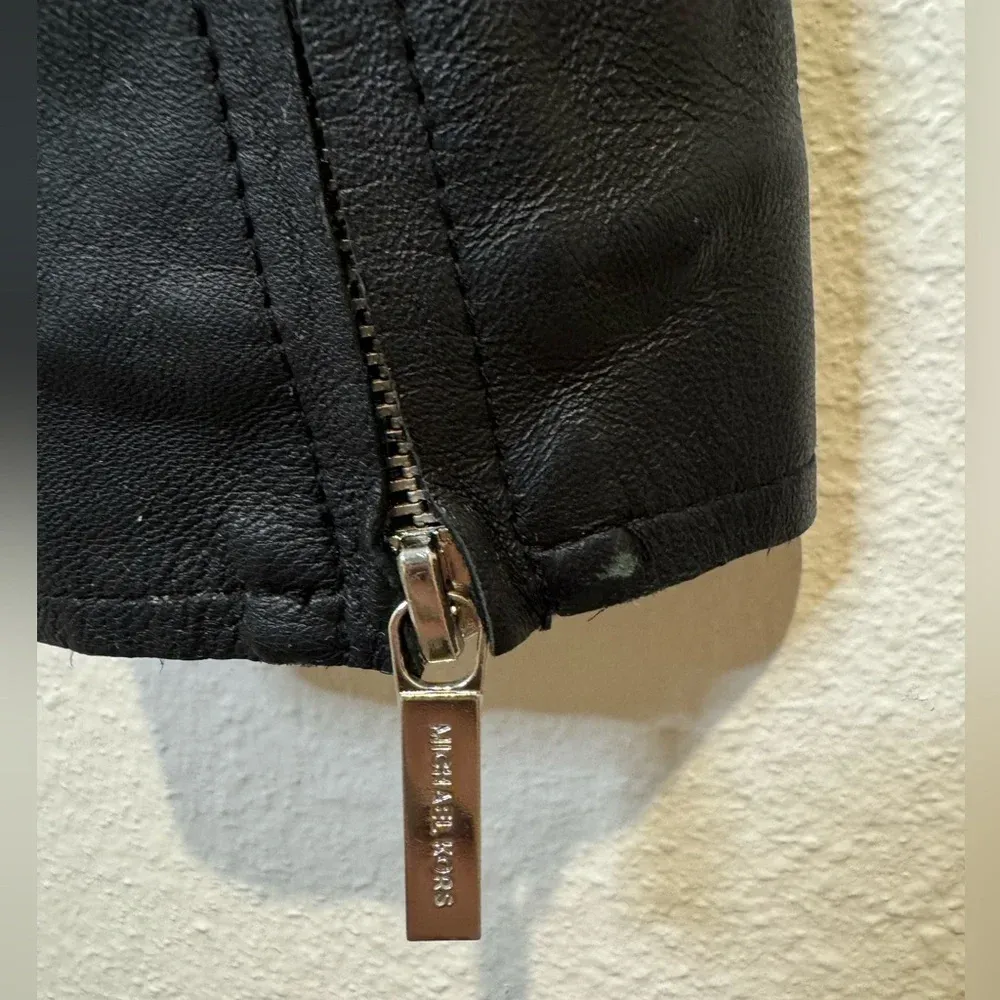 MICHAEL Michael Kors 100% Leather Moto Black‎ Jacket Size XXS Black - Image 5