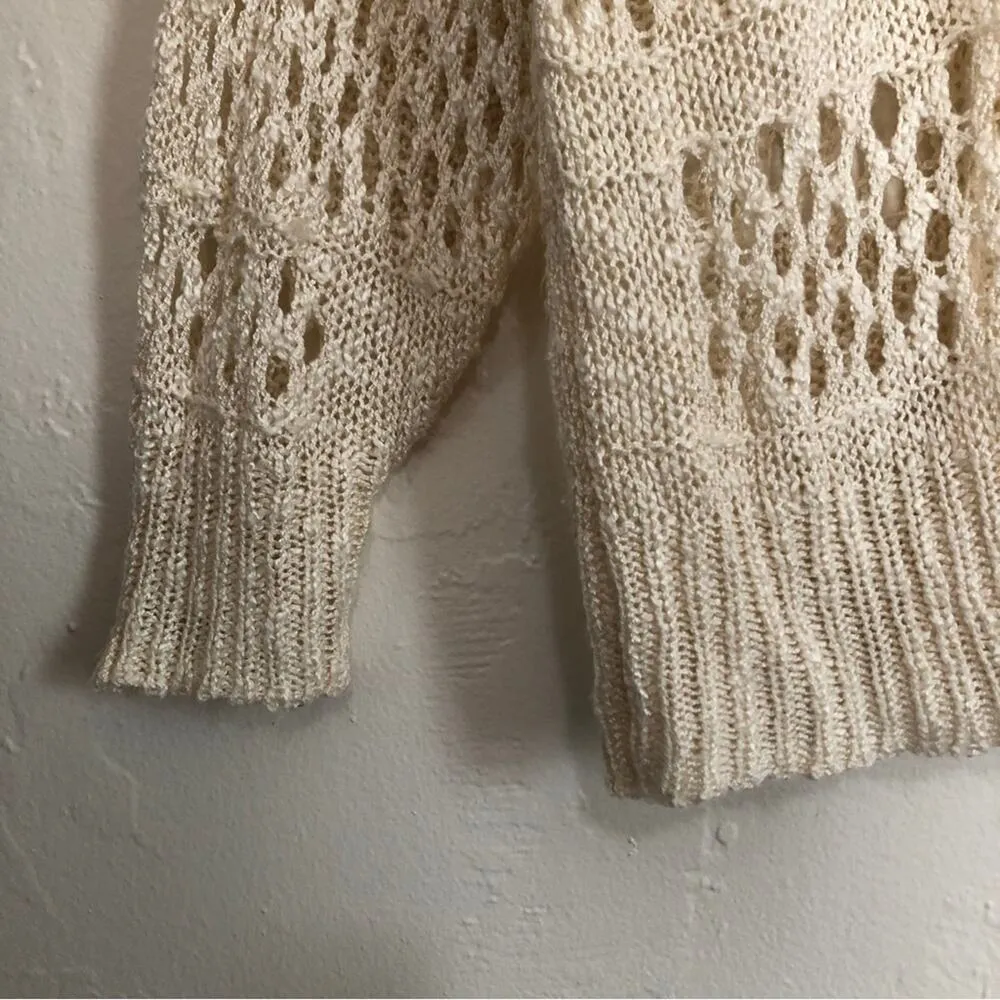 Cozy Knit Cream Color Long Sleeve Open Front Cardigan Sweater White Size M - Image 2