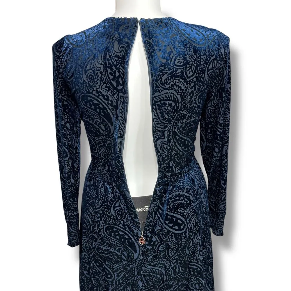 Tommy Hilfiger Womens Velvet Burnout Faux Wrap High Waist Above Knee Blue Sz 12 - Image 6