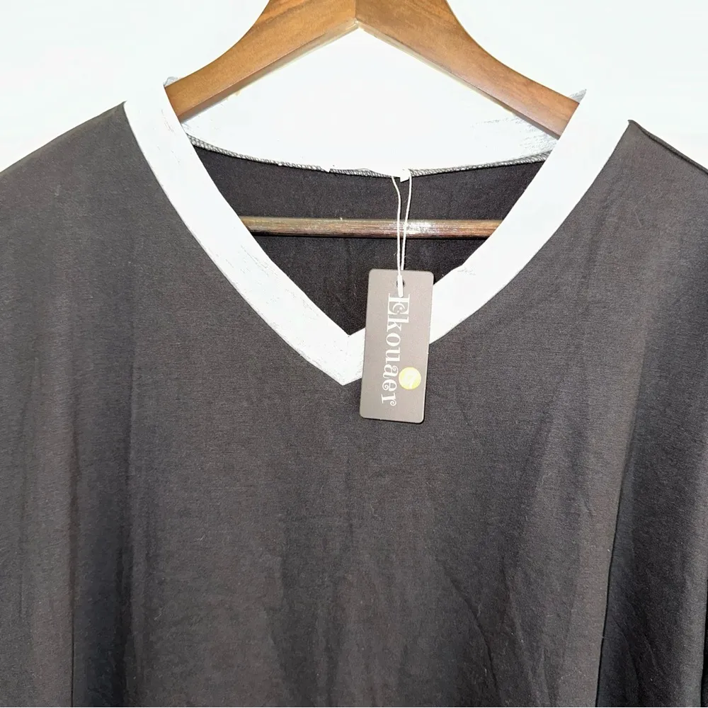 NWT Ekouaer black and gray V-neck night shirt women M - Image 3