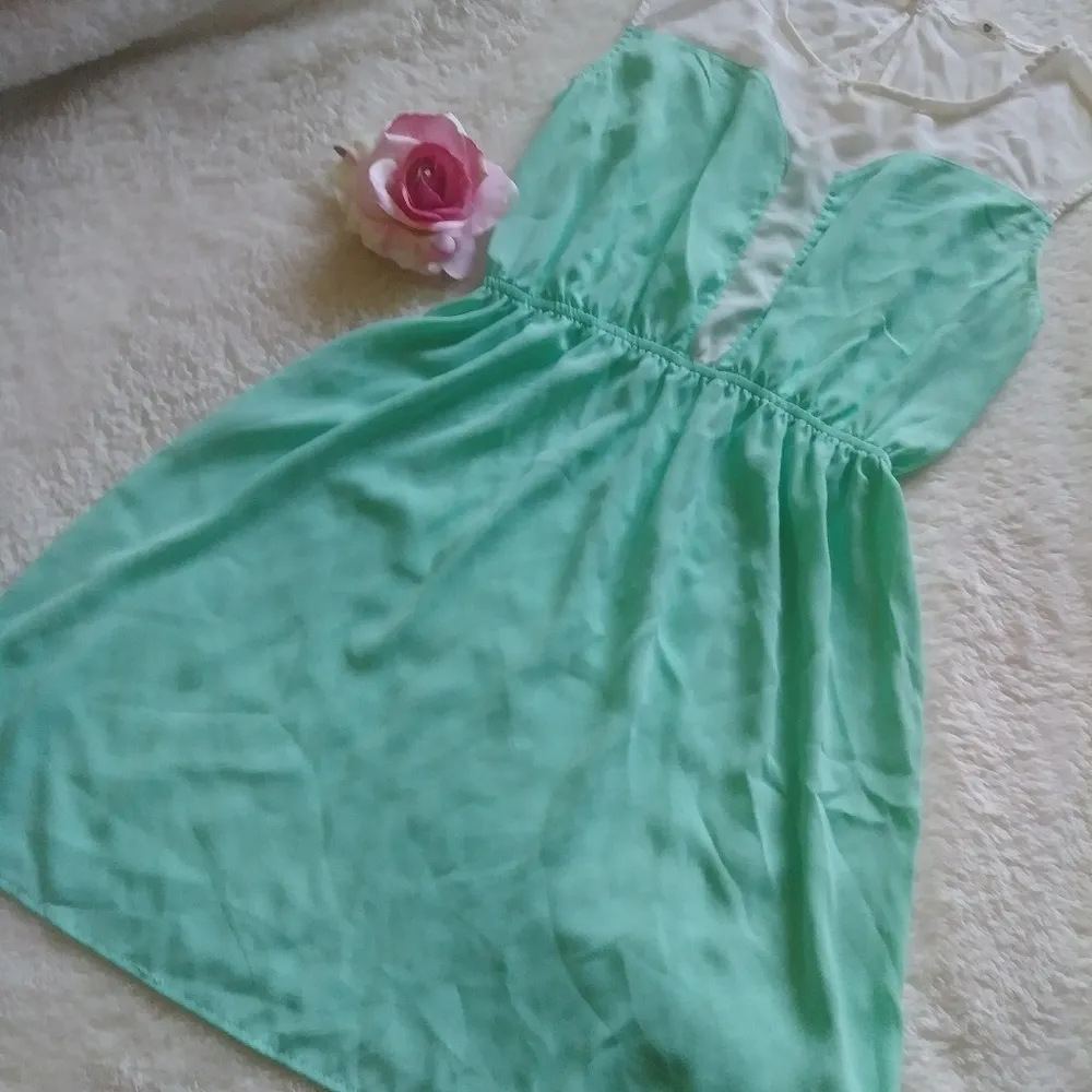 Sheer Turquoise/Cream Dress - Image 5