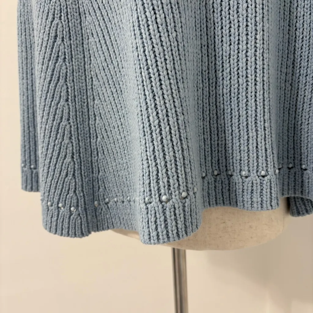 Vintage 80s Oscar De La Renta Baby Blue Knit Wool Blend Poncho Sz XS/S - Image 2
