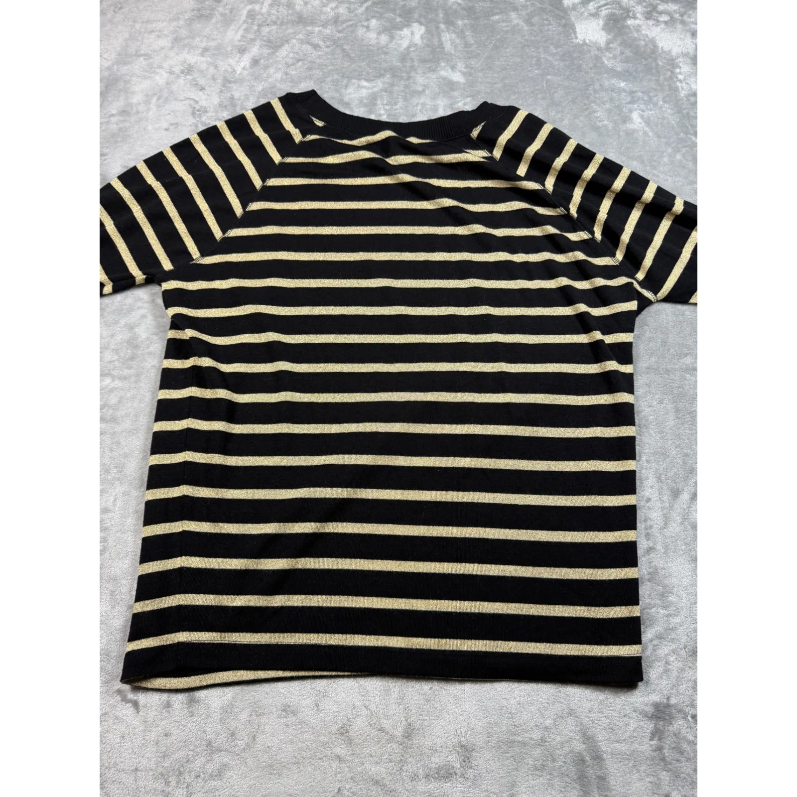 Club Monaco Womens Striped Metallic Gold‎ Black Top Raglan Sleeve Size Large - Image 7