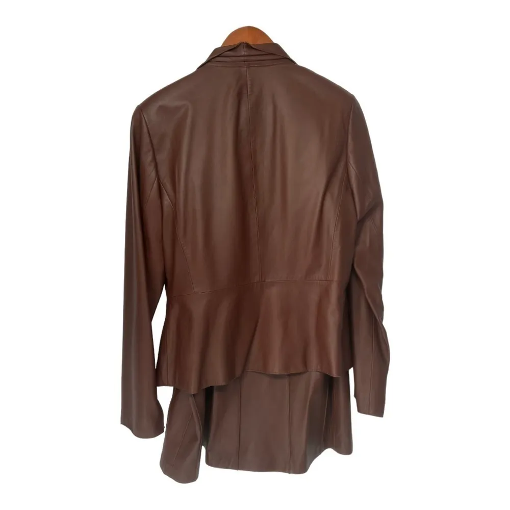 Doncaster Collection Brown Genuine Leather Jacket Size 10 and Skirt Size 12 Set - Image 2