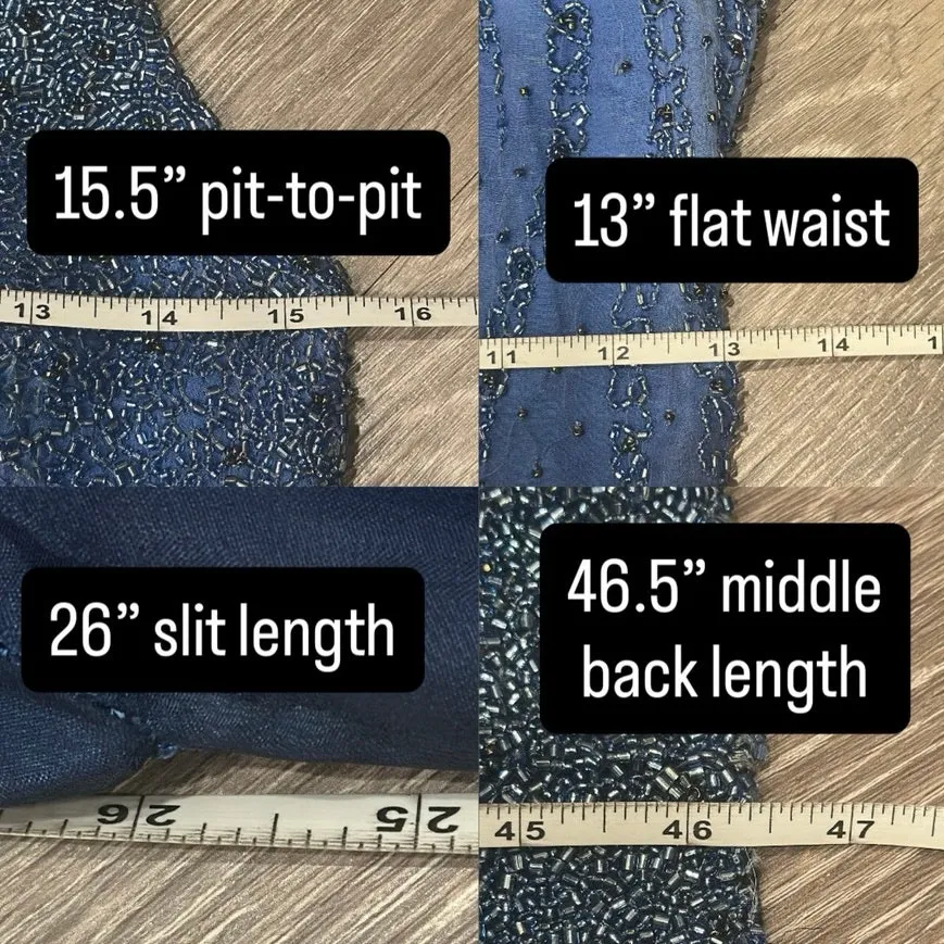 Vintage Y2K Silk Beaded Ombre Blue Halter Maxi Gown Mermaid Fairy Hoco Prom Glam - Image 16