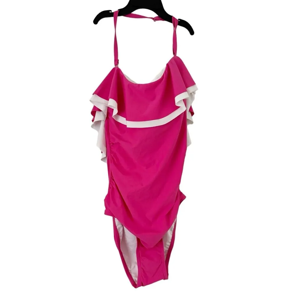 NWT Tommy Hilfiger Barbie Pink Ruffle One Piece Strapless Swimsuit Sz 6 - Image 3