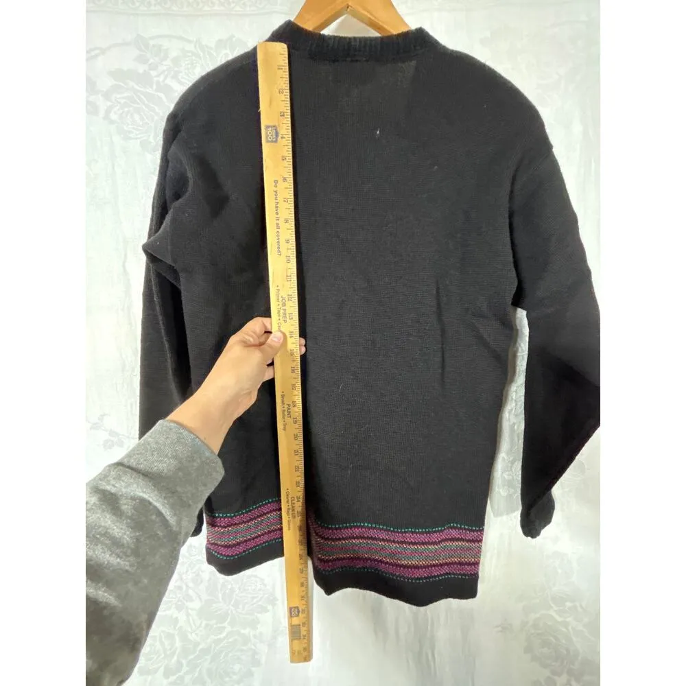 Pendleton Cardigan Sweater Medium Black Pure Virgin Wool Striped Trim Vintage - Image 9