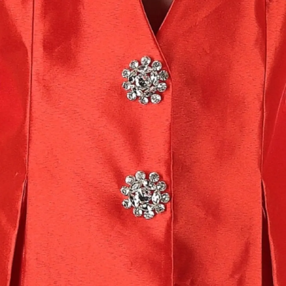 Vintage 80s  Evening Suit Jacket Red-Orange with Sparkly Snap Buttons 8 - Image 3