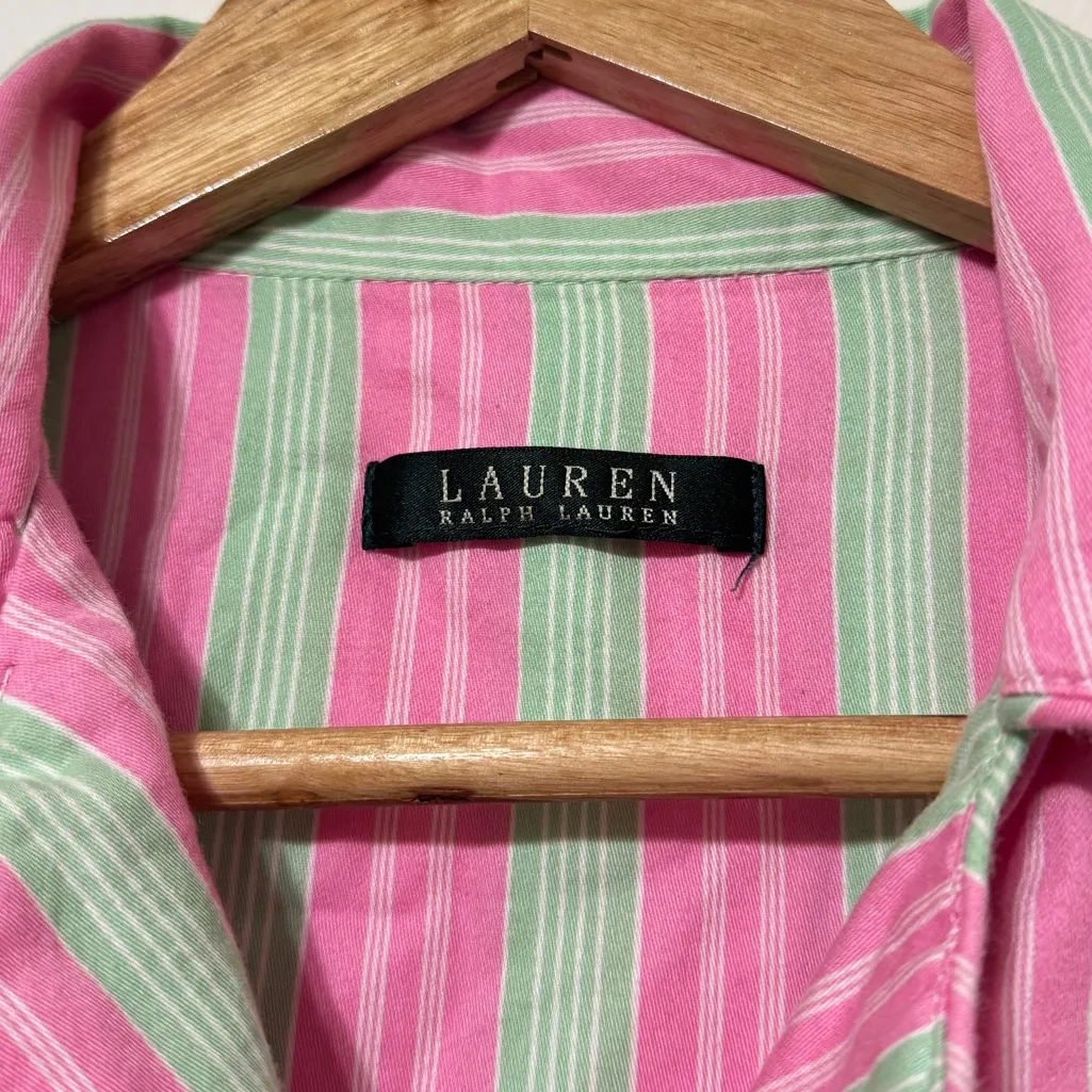 Ralph Lauren Pajama Button Down Shirt Dress Size Medium Pink green Cotton - Image 4