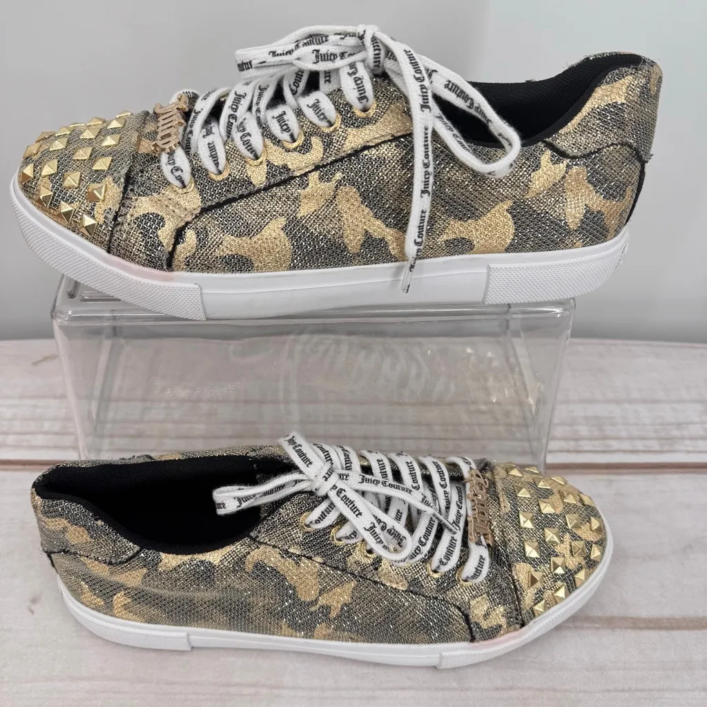 Juicy Couture Charter Gold Studded Camouflage Sneakers Mobwife Glam Bling Size 8 - Image 3