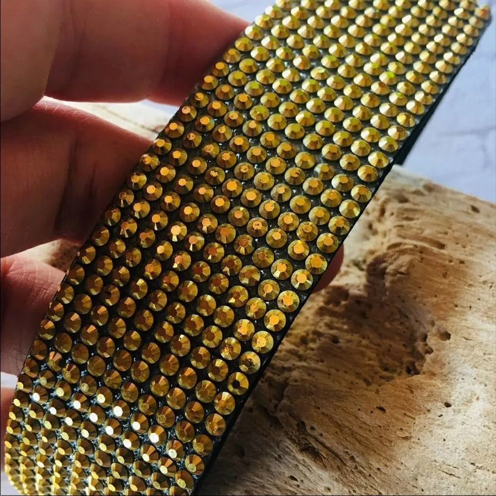 Gold rhinestone choker faux leather Festival - Image 2