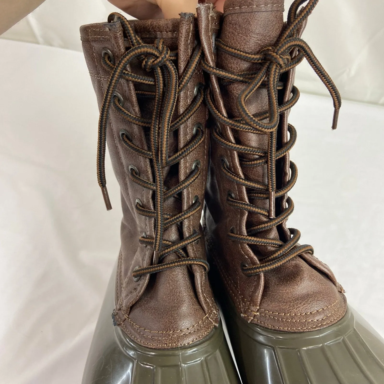 Madden‎ Girl women's flurryy brown lace up tall rubber duck boots outdoor 7.5 - Image 10