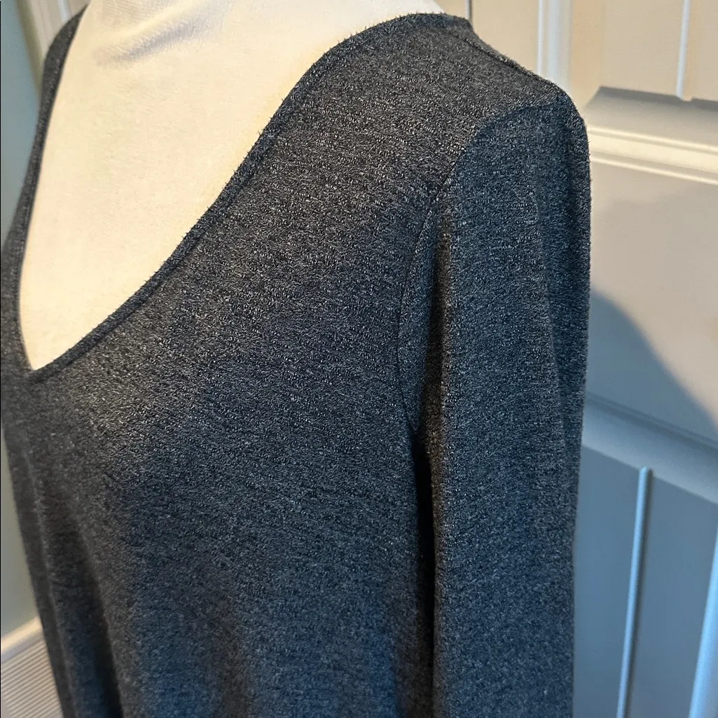 Express XL Heathered Charcoal Gray V-Neck Long Sleeve A-Line Jersey Knit Dress - Image 3