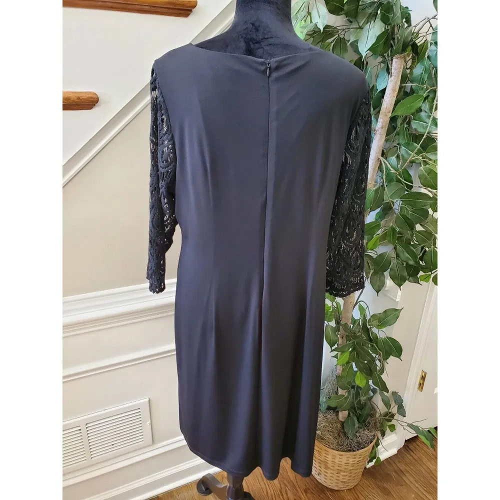 Jessica Howard Women's Black Round Neck Long Sleeve Knee Length Dress Size 14W - Image 10