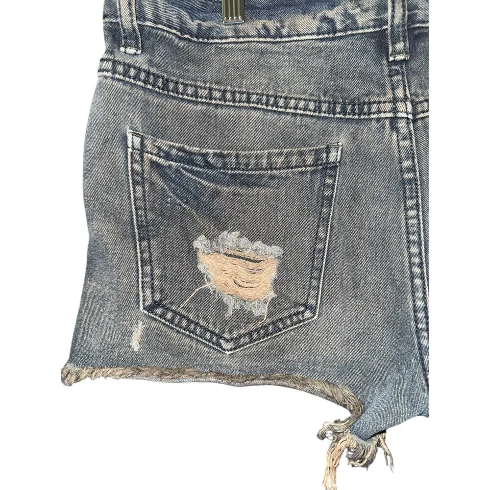 Free People Cut Off Shorts Dark Wash Button Fly Distressed Women's 27 Mid Rise - Image 4