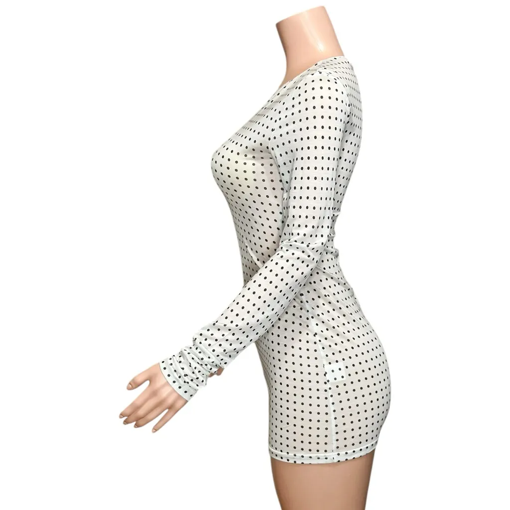 WITH JÉAN Kenny Polka Dot Mini Dress, White/Black, XS - Image 4