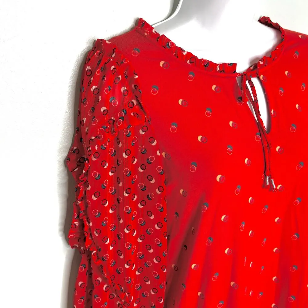 Anthro Maeve Jacquin Red Printed Peasant Blouse - XS - Image 2