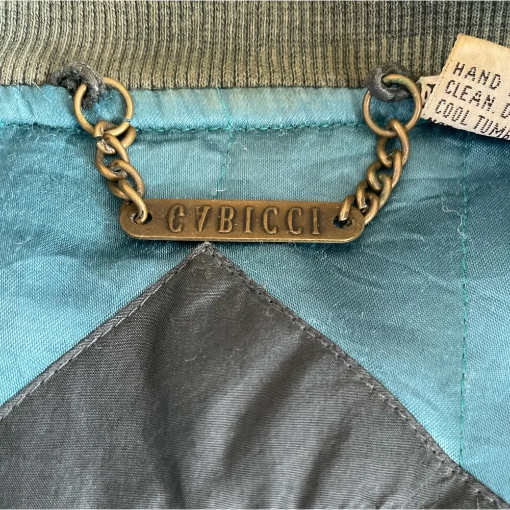 Vintage CV Bicci Teal Silk Quilted Oversized Bomber Jacket Blue Size L - Image 4