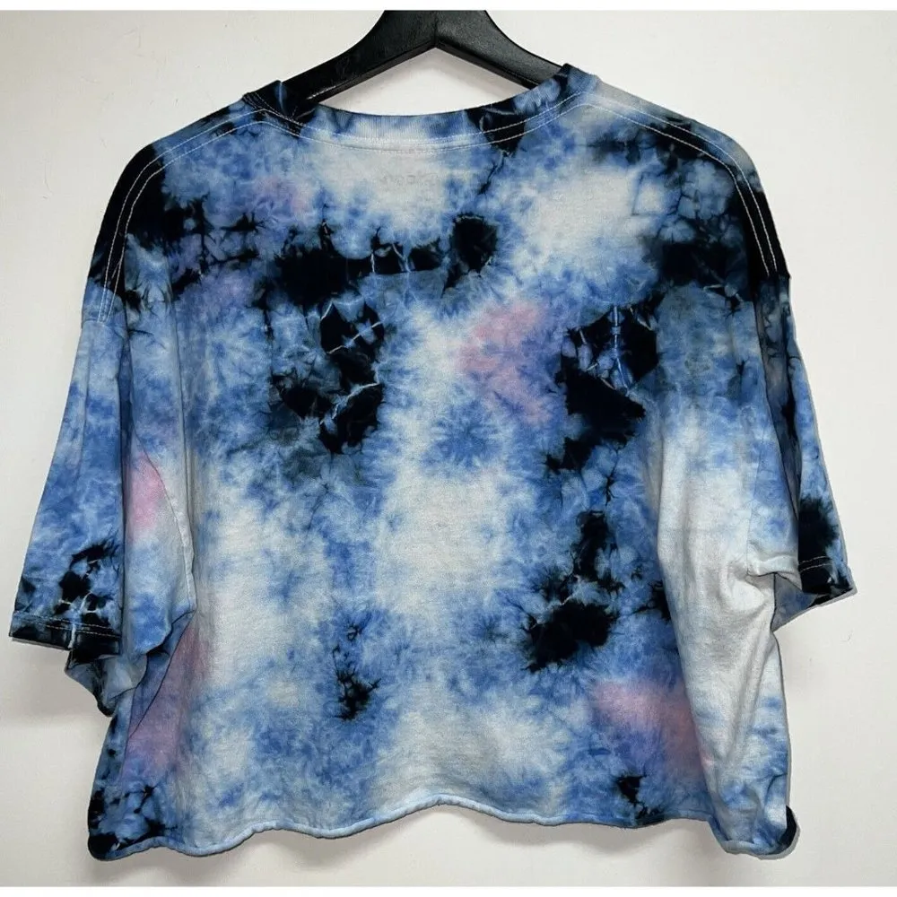 Nickelodeon Sponge Bob Tie Dye Cropped T-shirt Size L Graphic Crop Top Blue Pink - Image 3