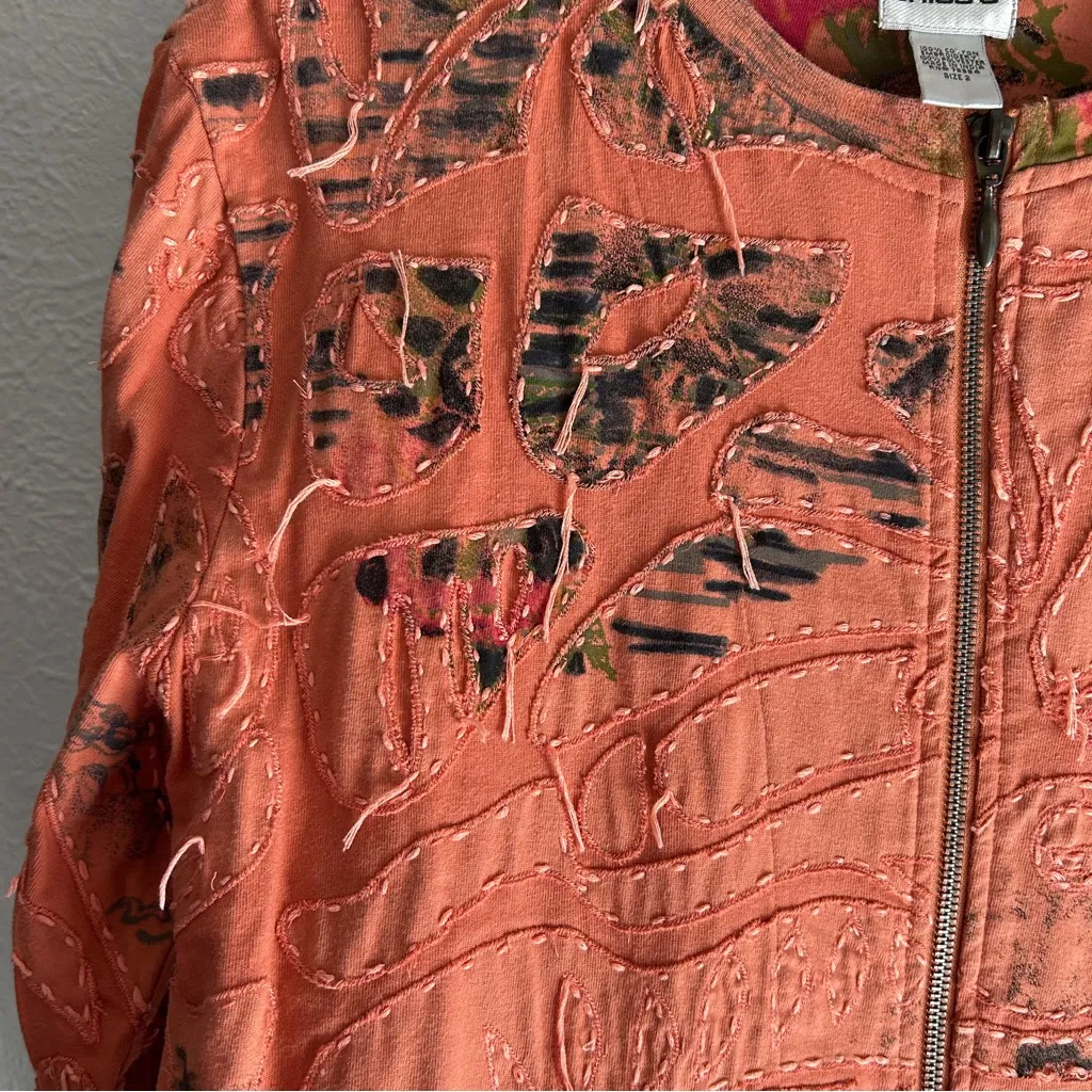 Chico’s Textured Zip Up Jacket 90s Artsy Boho Orange Sz 2 Large - Image 2
