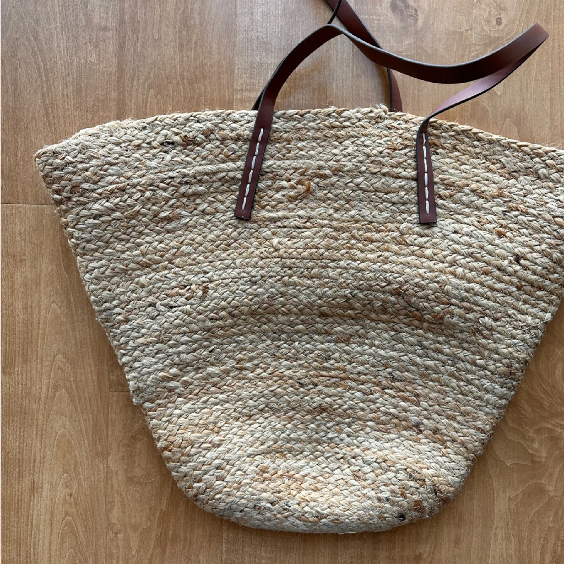 Mango Jute Basket Bag, Large Beach Tote, Drawstring Vacation Leather Handle Bag - Image 8