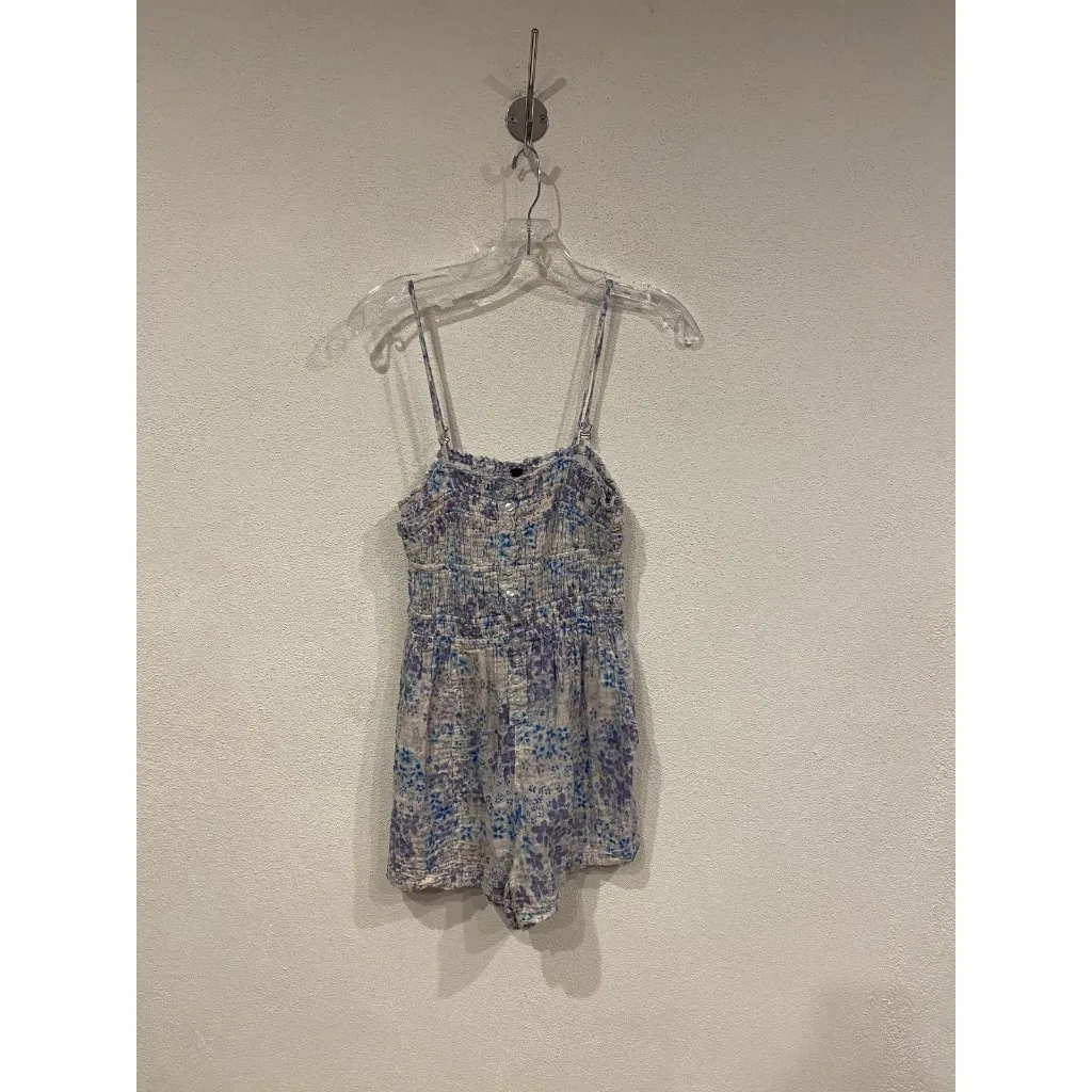 Free People Sammi Romper Womens XS Blue Floral Boho Smocked Adjustable Straps - Image 2