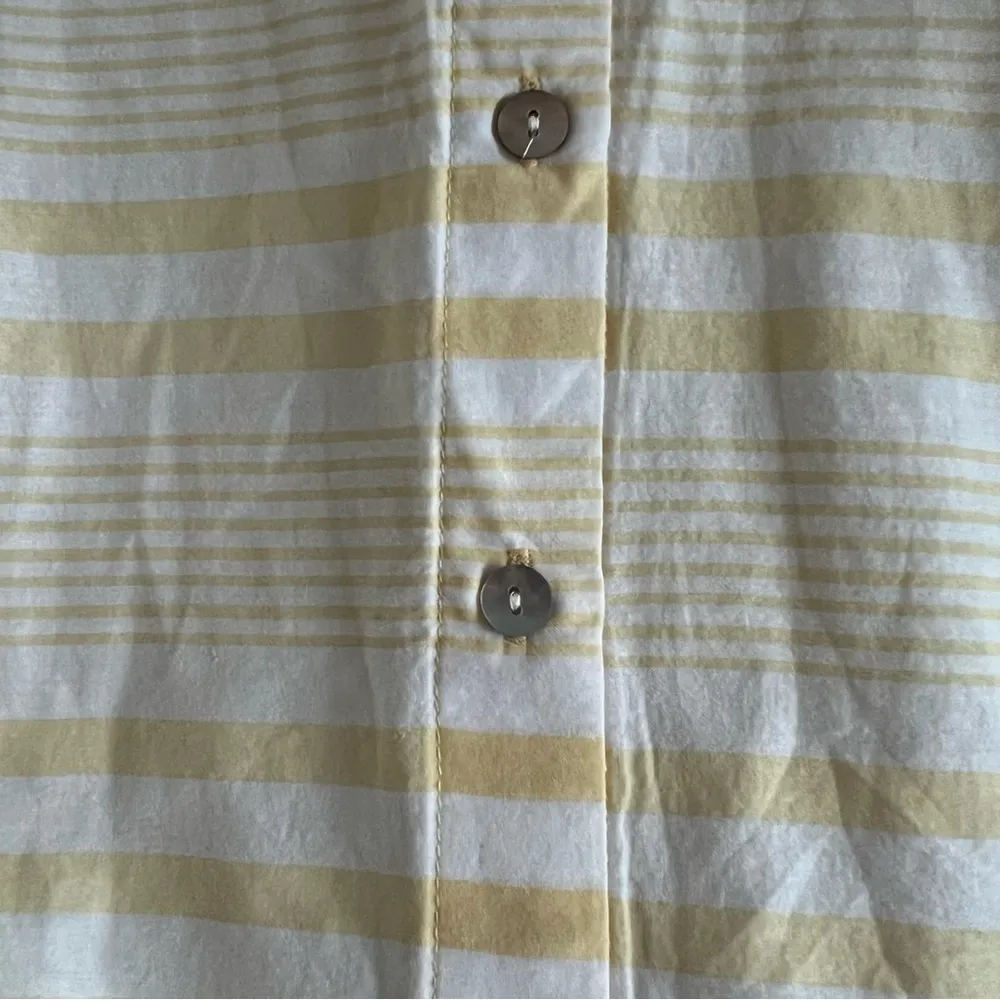 Chico's Yellow White Stripe Button Front Collar Shirt Large (Chico's 2) - Image 3