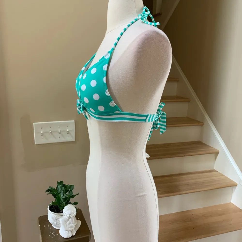 Victoria Secret Bikini Top Swimsuit Polka Dot Medium Green White  Tie Back - Image 15