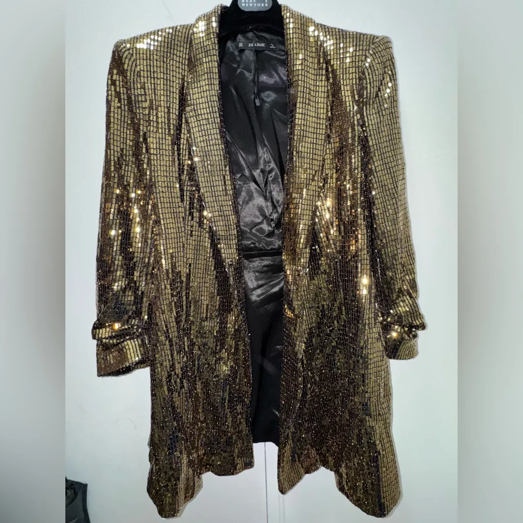 Zara Gold Blazer dress large - Image 6