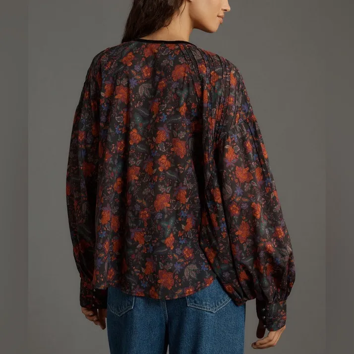 PILCRO The Sidney Batwing Floral Blouse: Button Loop Edition, Medium - Image 3