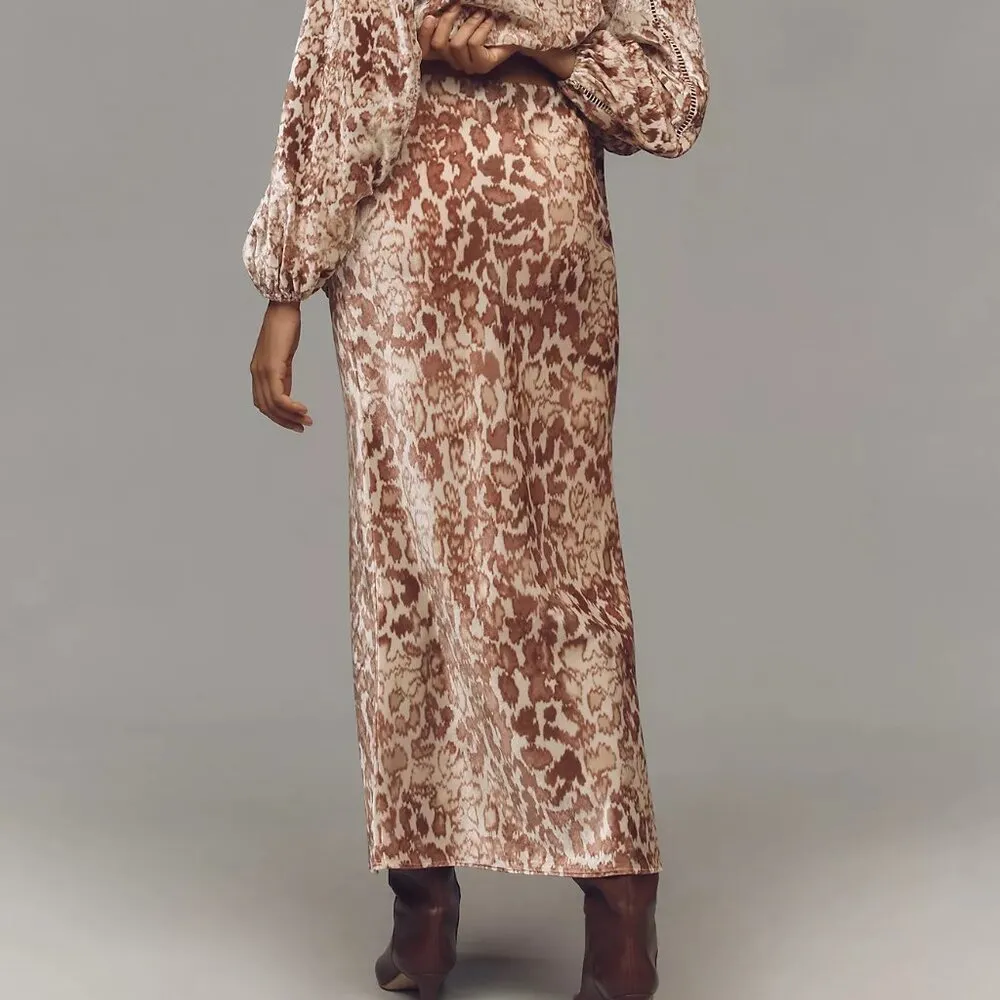 Tilda Maxi Slip Skirt: Velvet Edition - Neutral Leopard Pattern - Small - NWT - Image 4