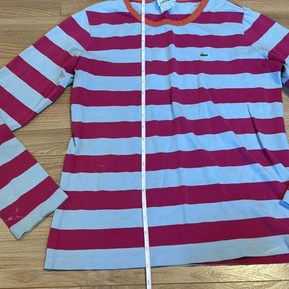 Lacoste vintage pink and blue striped long sleeve size 42   Has some bleach stai - Image 6