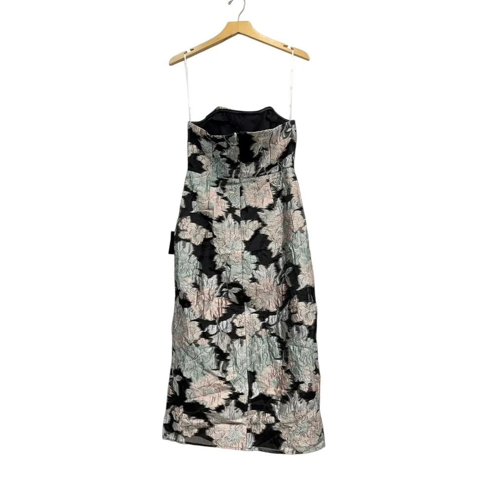 Lulus Upgraded Event Black Jacquard Strapless Bustier Midi Dress size Medium - Image 6