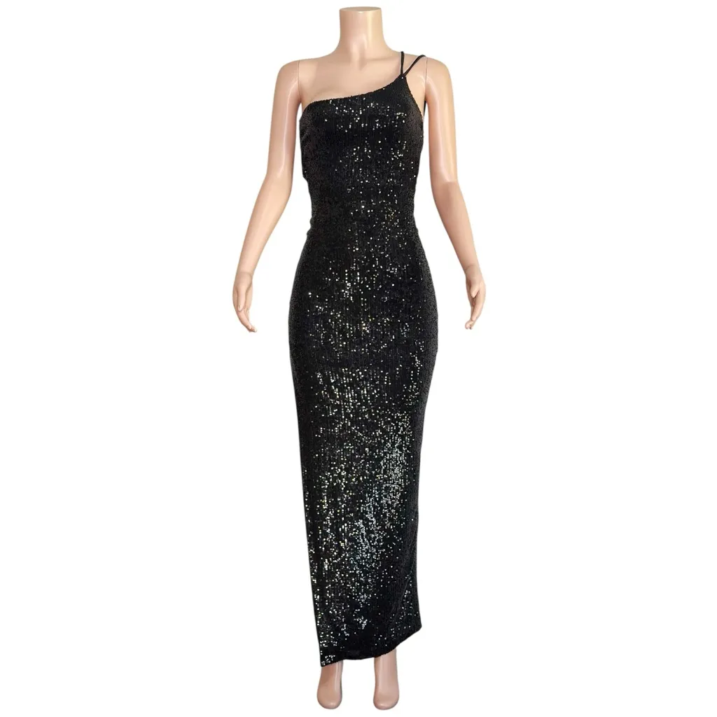 NOOKIE Liberty One Shoulder Sequin Gown, Black, Small - Image 5
