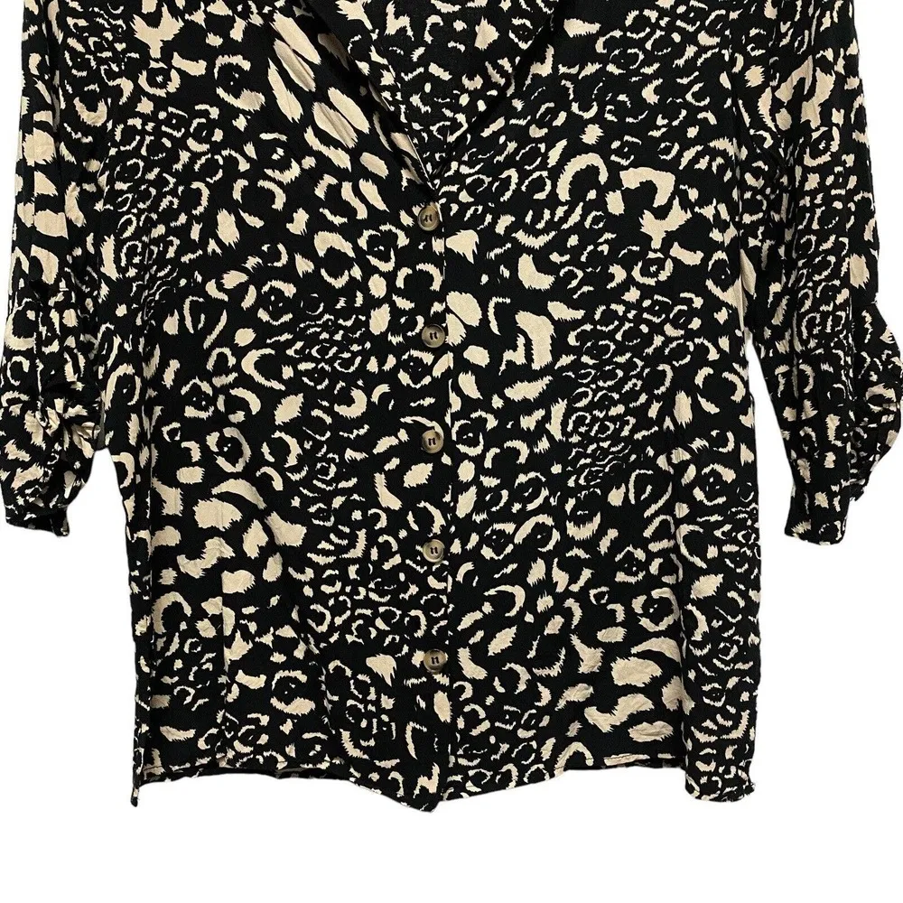 ZARA Women's Leopard Top Blouse Medium Collar Button Down Shirt MISSING BELT - Image 2
