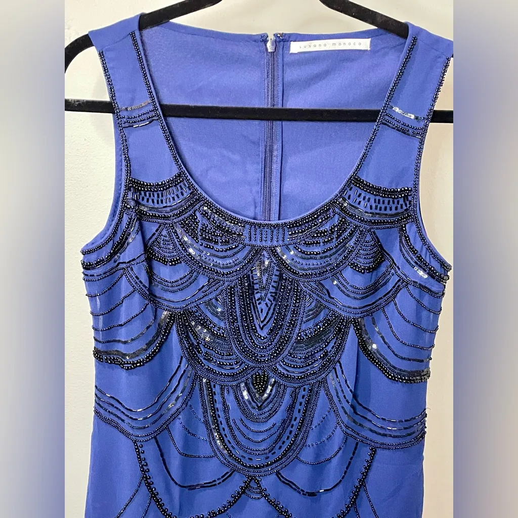 Susana Monaco - NWOT Navy Blue Black Beaded Embellished Sheath Dress. Stunning! - Image 3