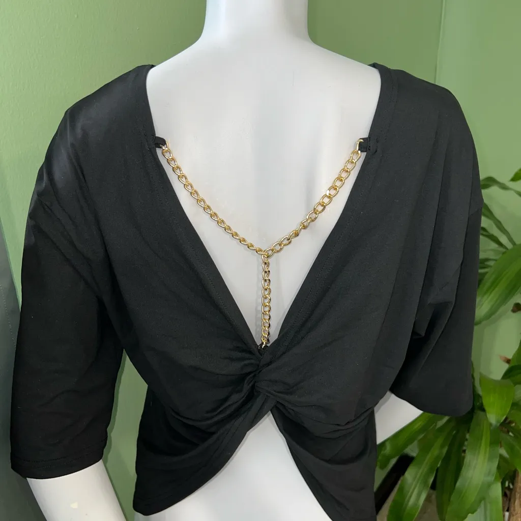 SHEIN Black Top with Gold Chain Detail - Image 2