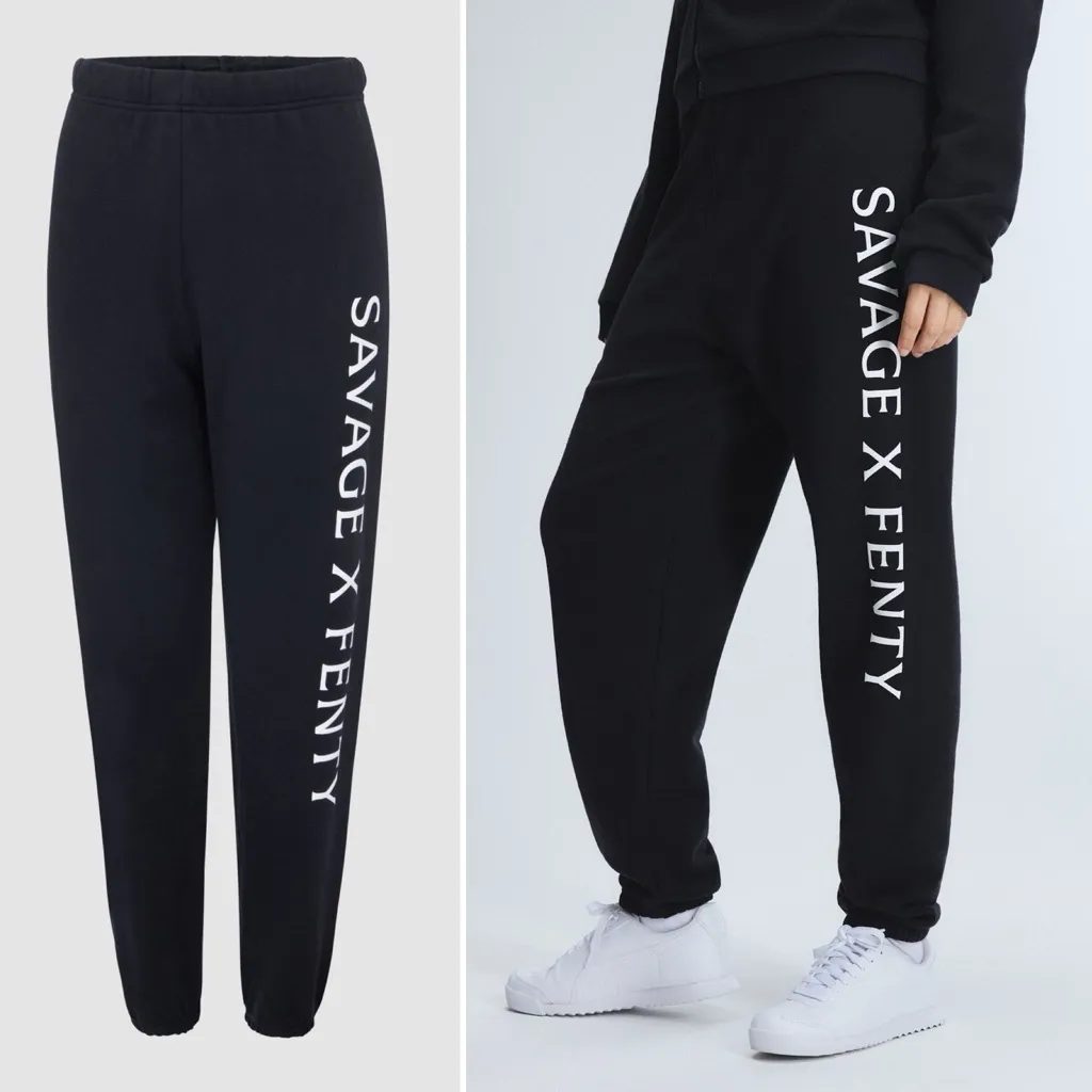 SAVAGE X FENTY Weekender Terry Sweatpants Joggers in Black Caviar Size L 12/14 Size L - Image 2