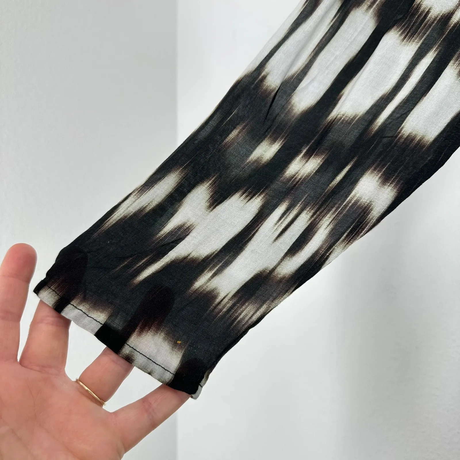 Bella Dahl XS Black White Print Rayon Maxi Dress Button Front Long Sleeve Resort - Image 9