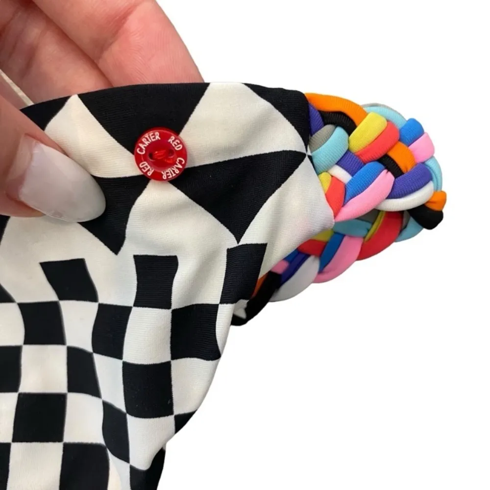 Red Carter Cali' Bikini Set Halter Bikini Top & Full Cut Bottom Check Print - Image 11