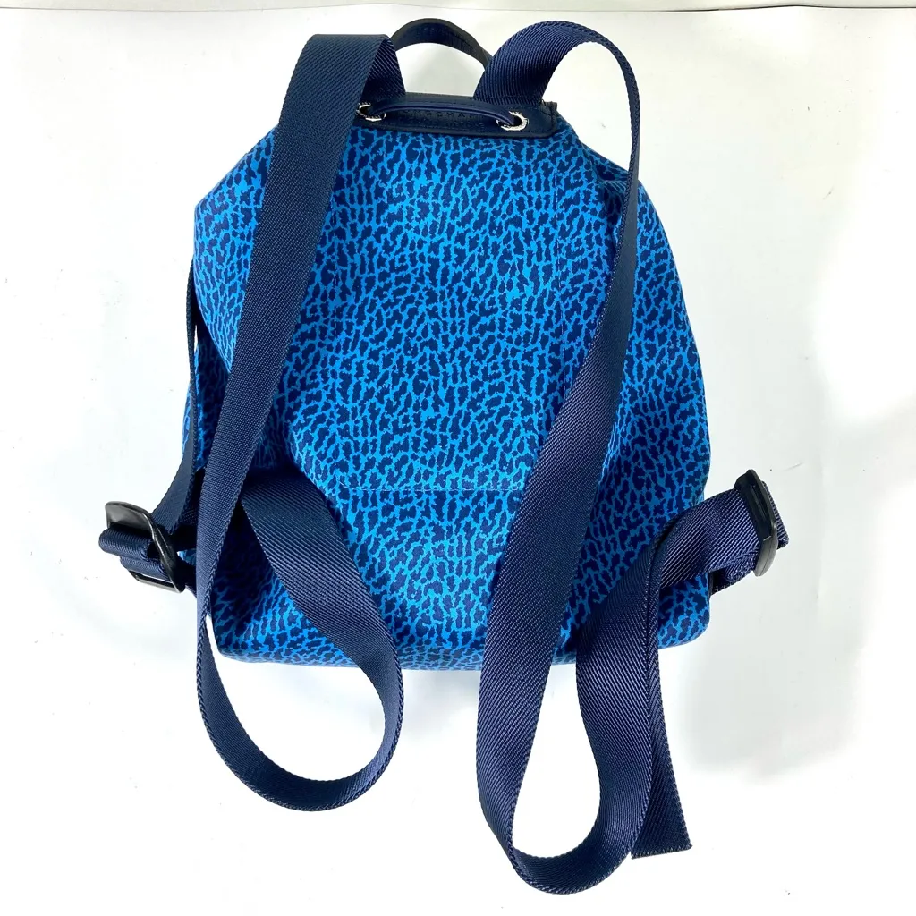 Longchamp Le Pliage Panther Print Backpack Blue Nylon Leather - Image 8
