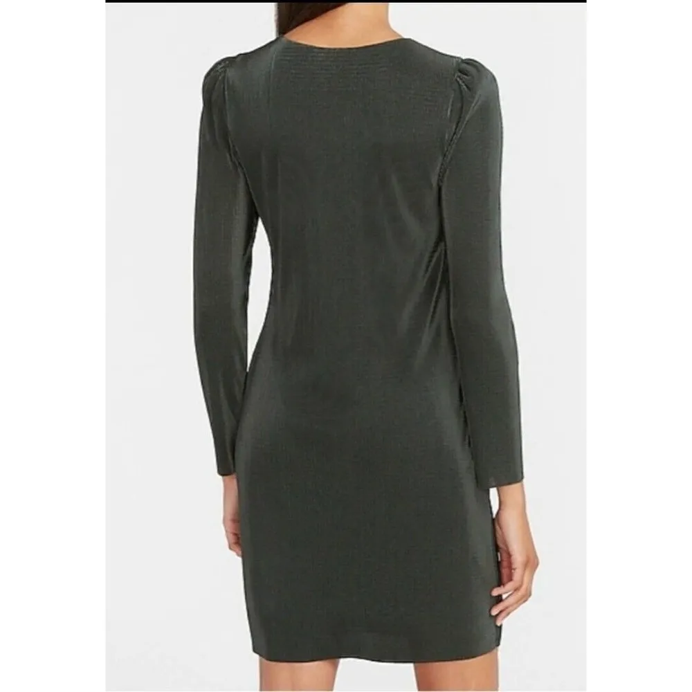 Express Womens Black Pleated Puff Shoulder Long Sleeve Shift Dress Large NWT - Image 3