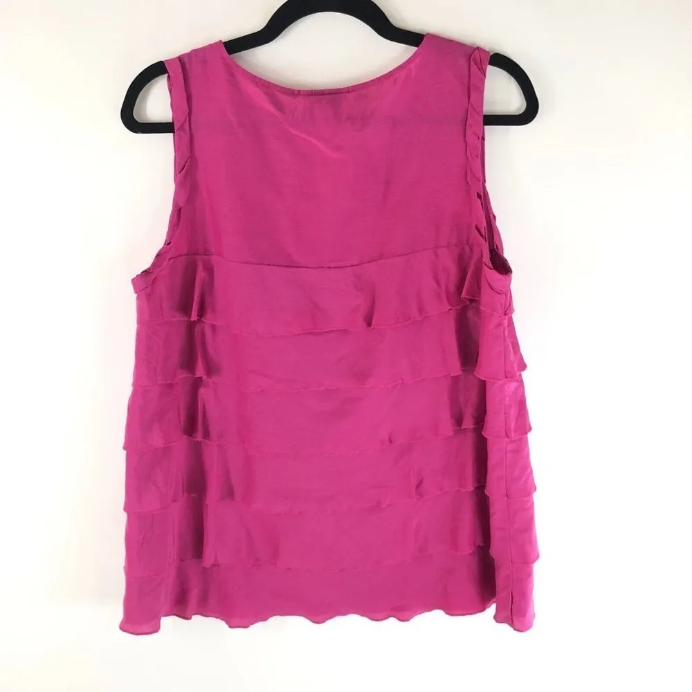 Ann Taylor LOFT Womens Tank Top Tiered Cotton Silk Blend V Neck Pink M - Image 2