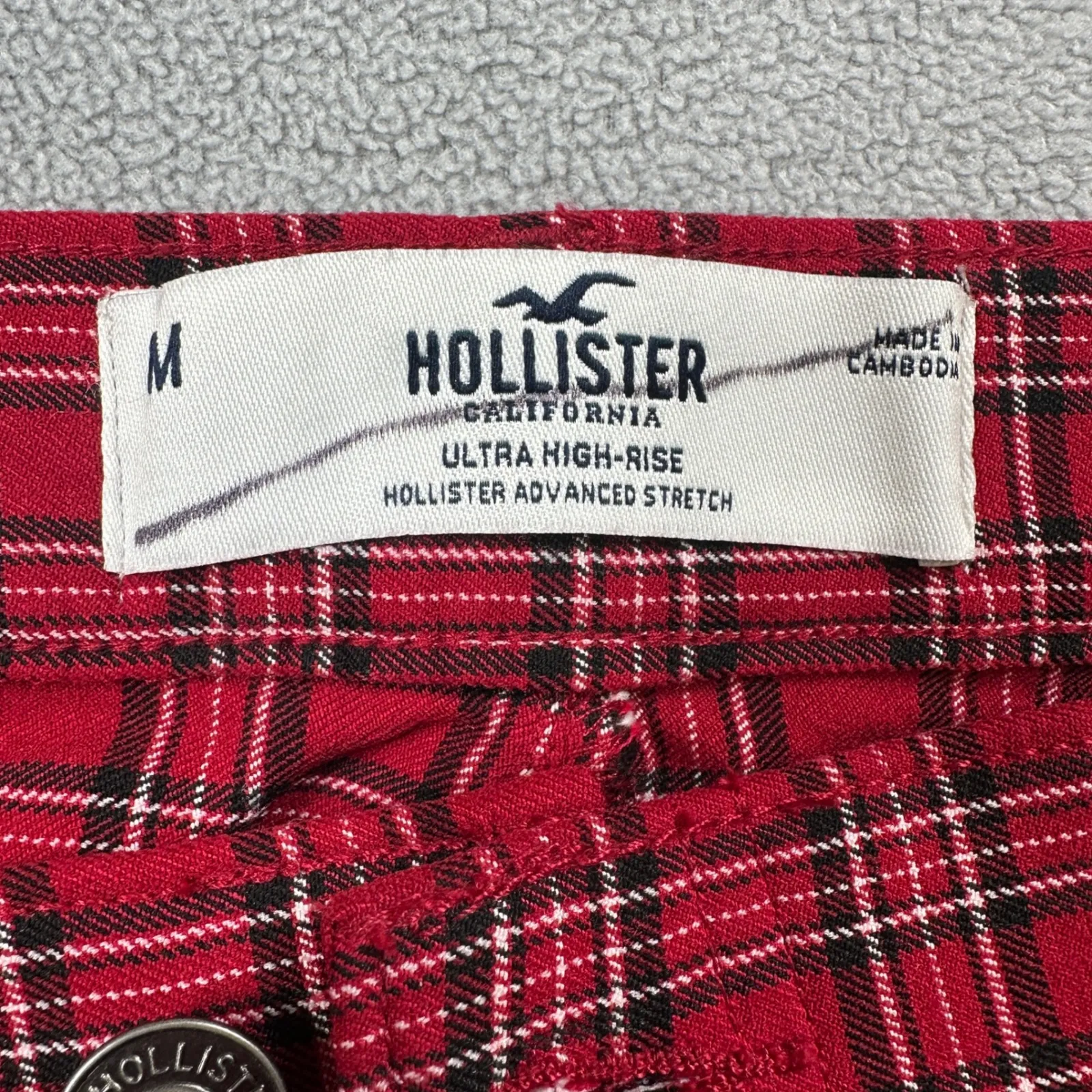 Hollister Plaid Pants Womens M 27x27 Red Ultra High Rise Advanced Stretch School - Image 5
