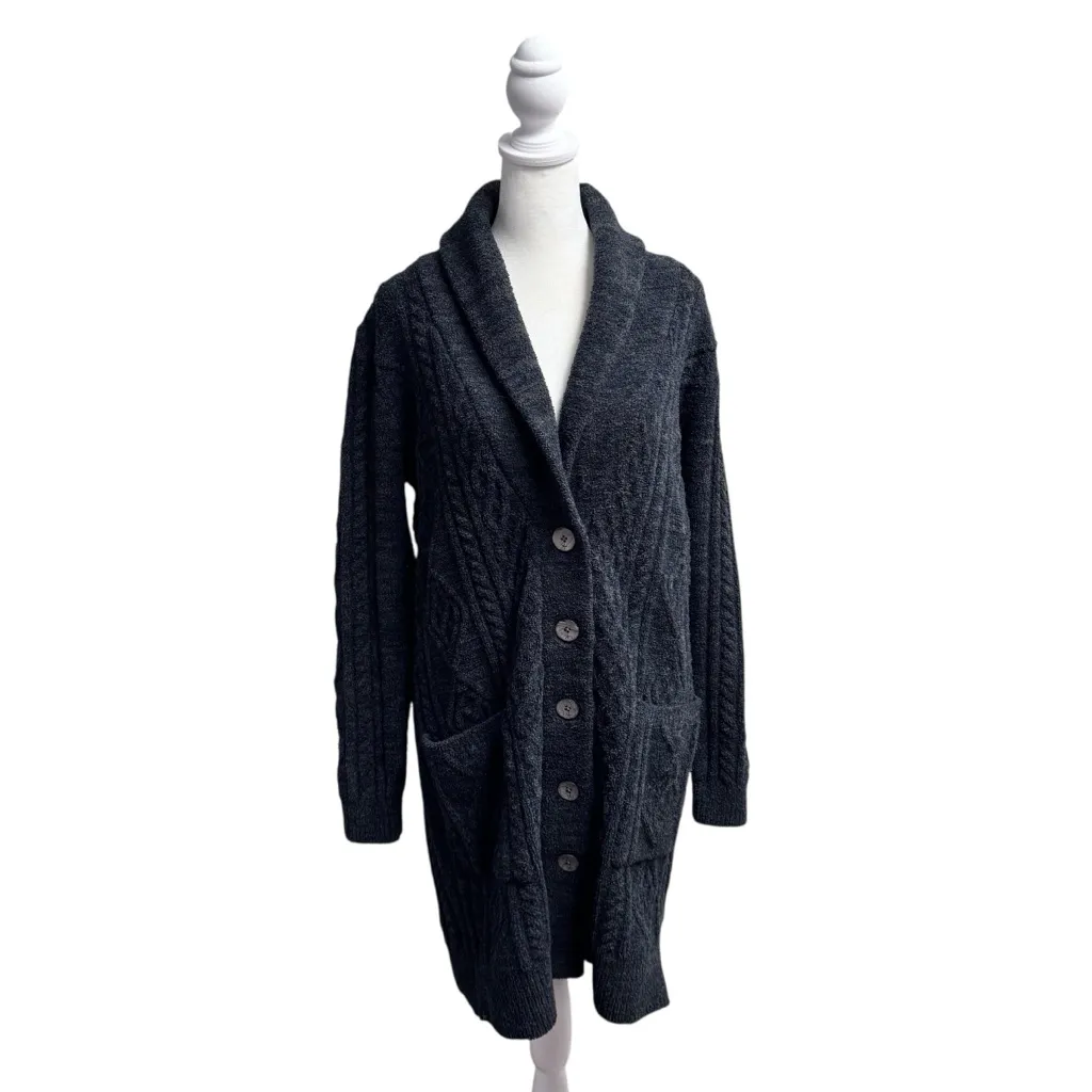Barefoot Dreams CozyChic Aran Cable Long Button Cardigan Midnight Multi Small - Image 3