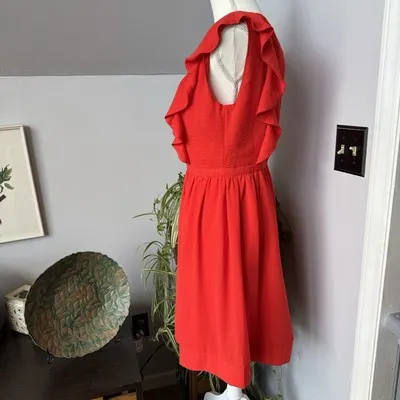 ICHI Apron Front Open Back Mini Dress Tomato Red Size‎ 40 - Image 3