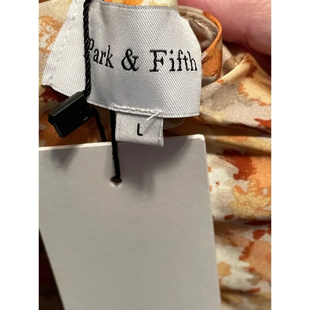 Park & Fifth Kingston Floral Print Satin Strappy Slip Dress Large Orange - Image 8