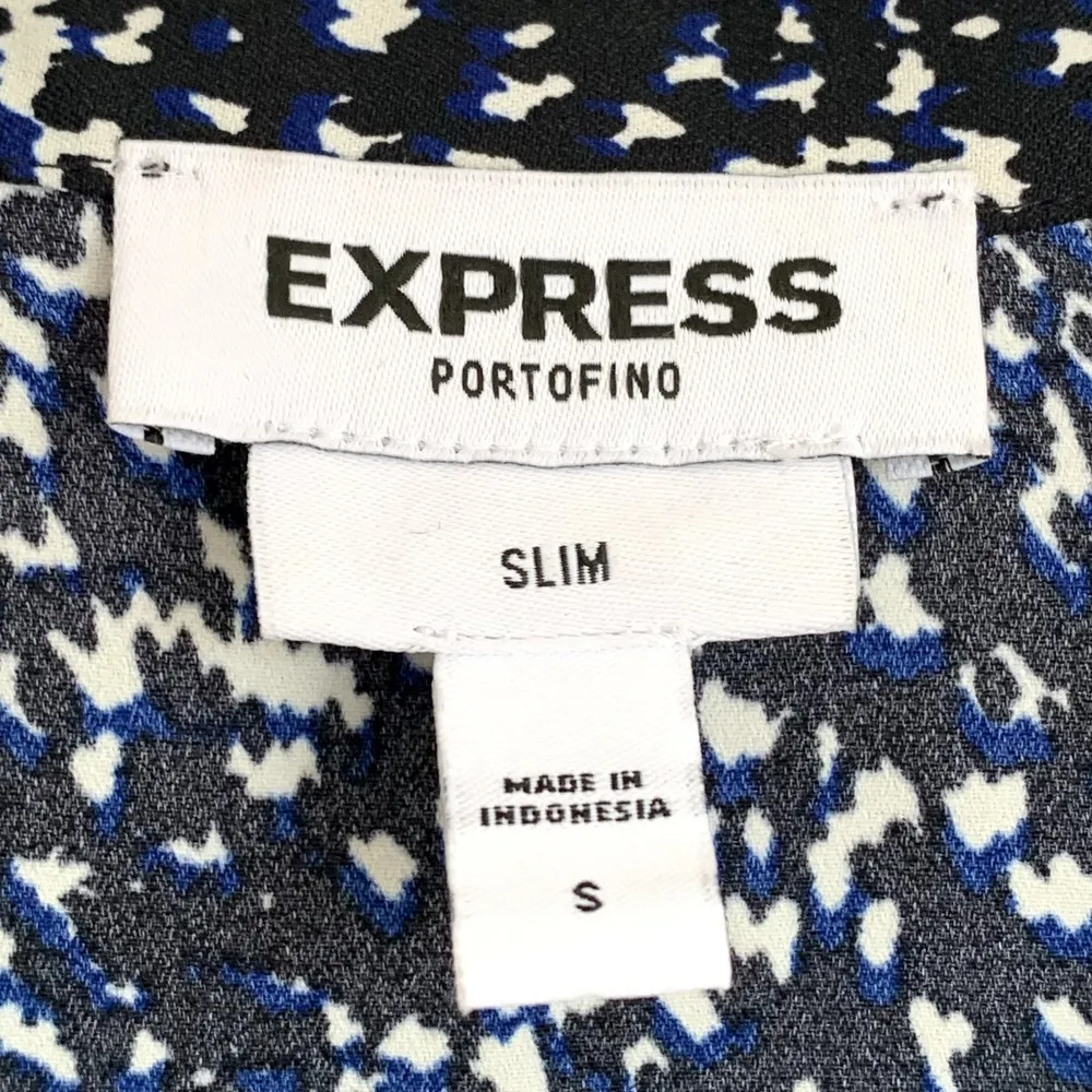 Express Portofino Slim Fit Puff Sleeve Shirt in Black/Blue - Image 6