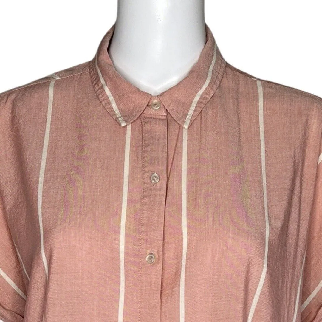 Lucky‎ Brand Shirt Womens Medium Pink White Stripe Button Up Bohemian Preppy - Image 5